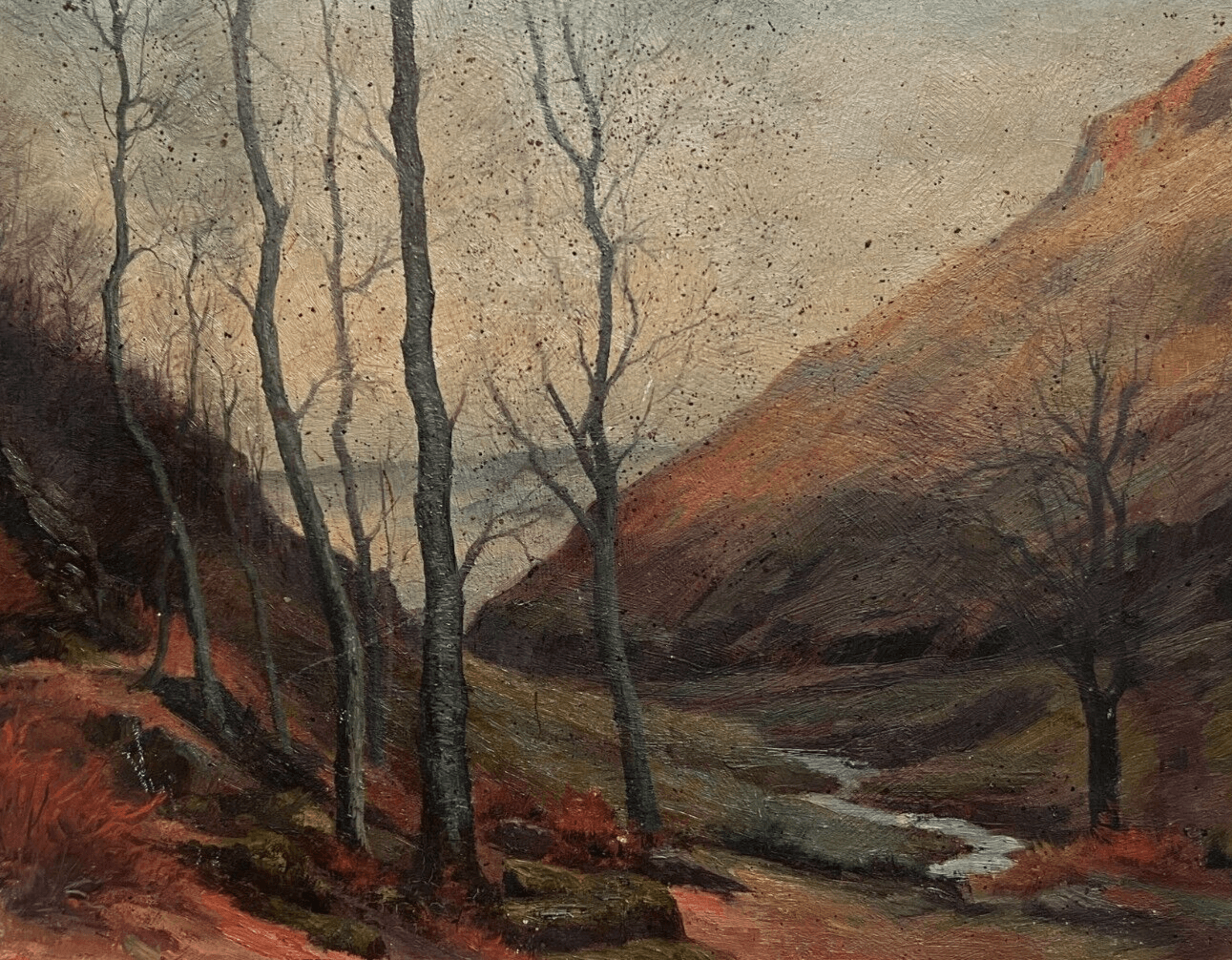 Antique Original Painting Landscape, Barbizon, Trees, Forest, Sea image 1