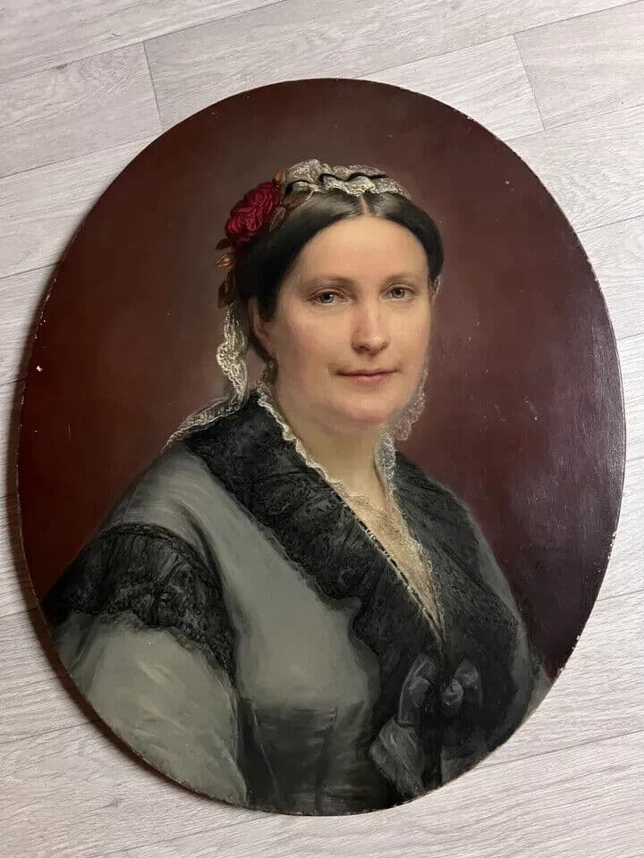 Antique Original Painting by Marie C. LASSON (XIX) Woman Portrait image 8
