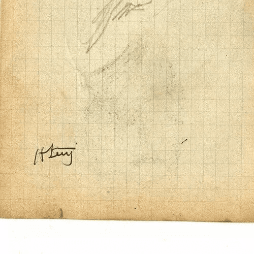 Antique Original Pencil Drawing signed Man Portait with Hat Artwork image 3