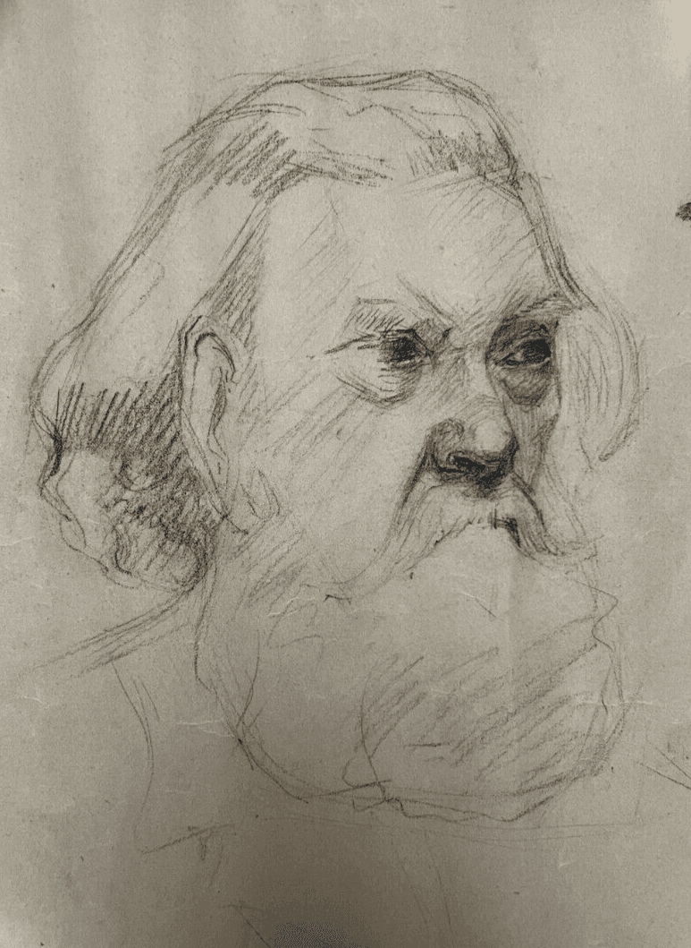Antique Original Drawing Man, Portrait, Beard, Profil image 1