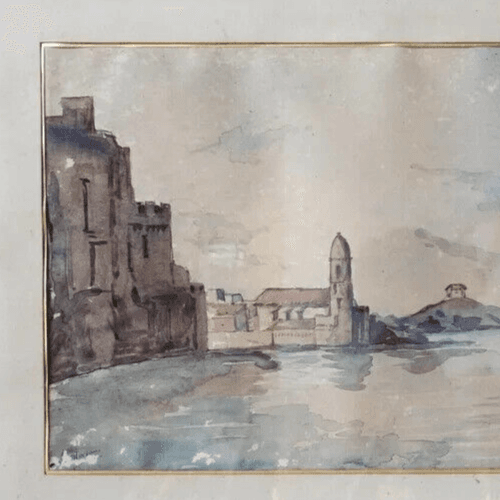 Antique Original Painting, Boat, Cityview, Port, Maritime, Seascape image 3
