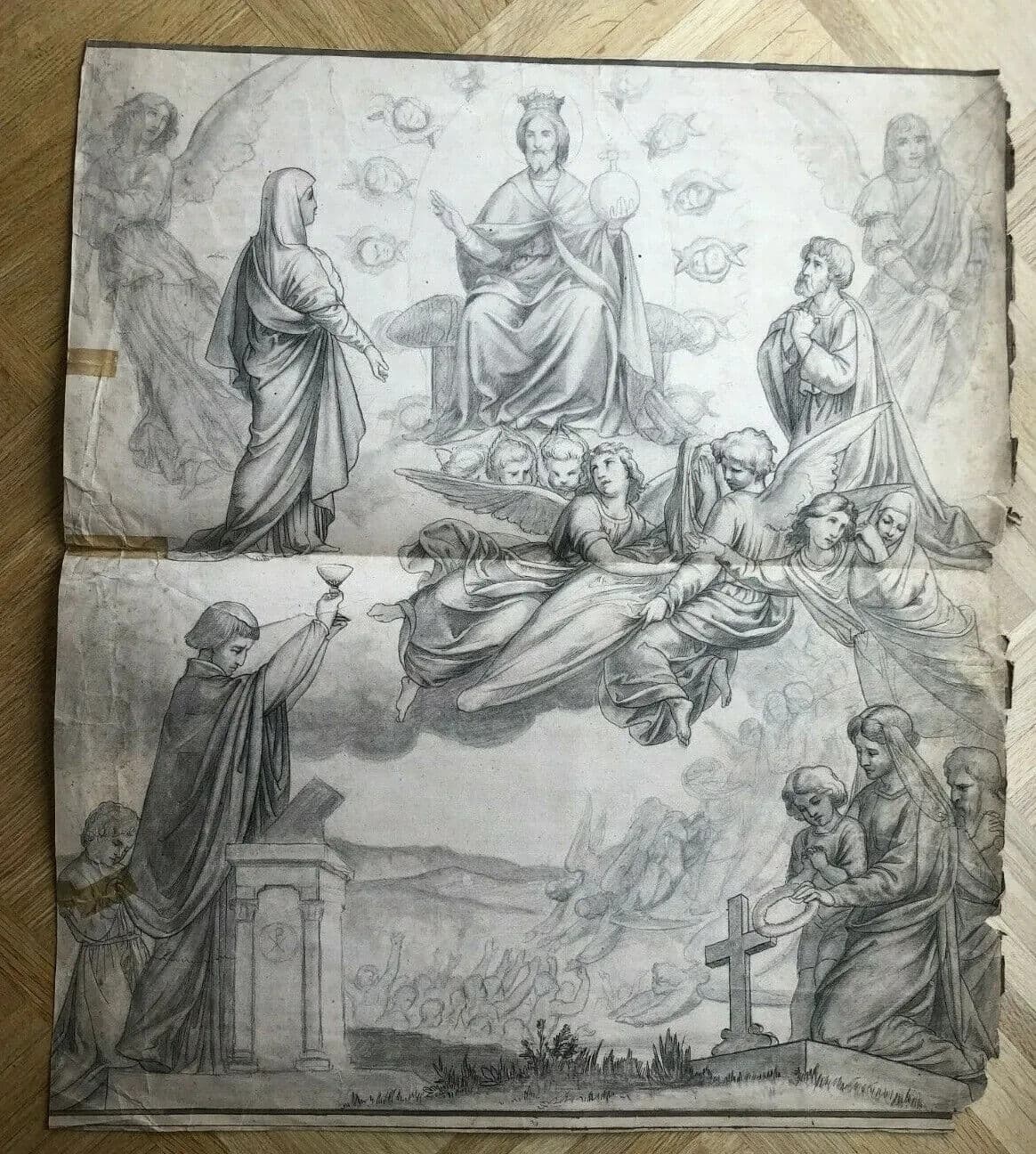 Antique Drawing Original 19th Religious, Jesus, Christ, Religious, Christianity image 6