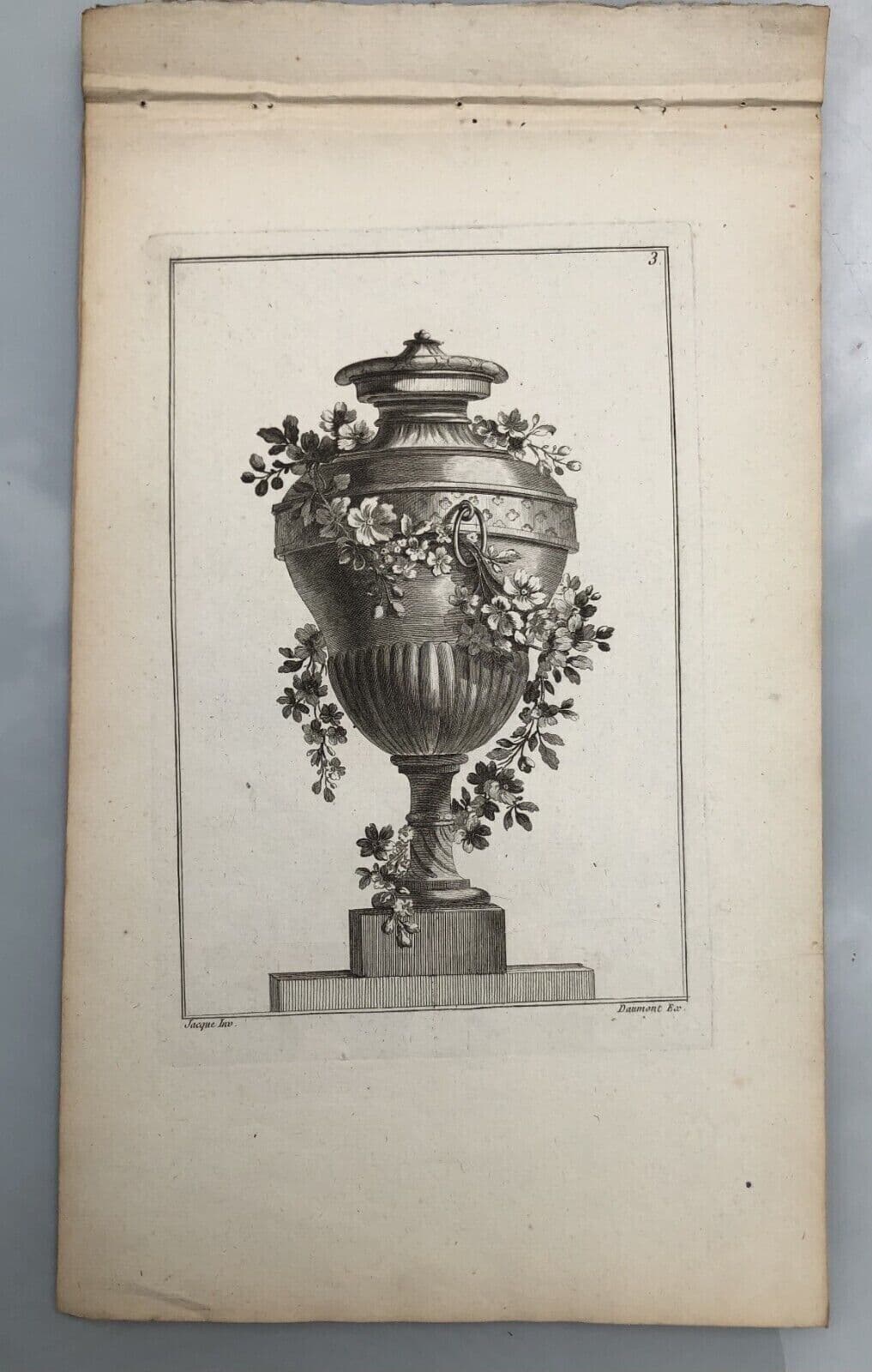 Antique Original Pierre François TARDIEU (1711-1771) Vases Etching x5 image 2