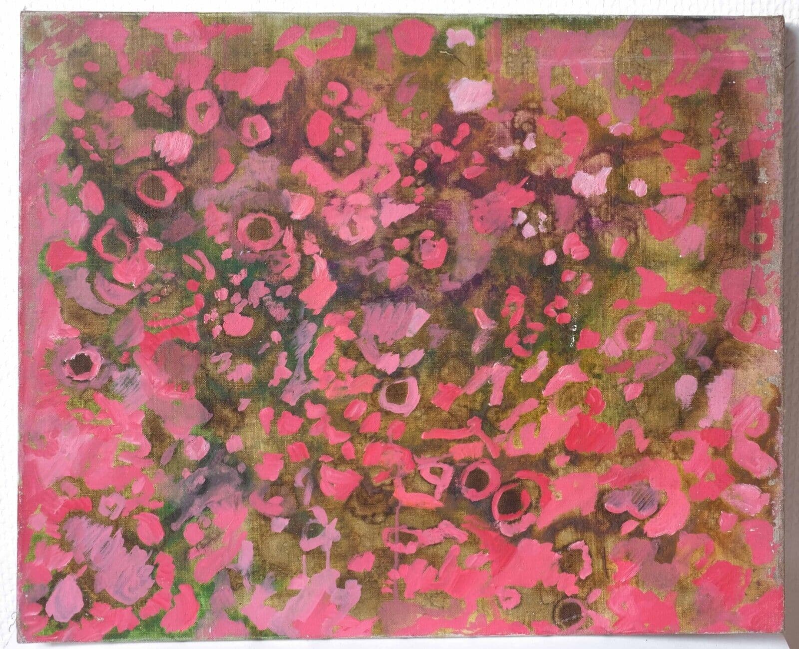 Antique Original Painting Pink Abstraction 1973 Organismes Microscopique image 7