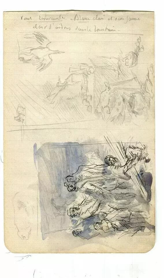Vintage Ink Original Drawing Figures Genre Scene, Animals Artwork image 2