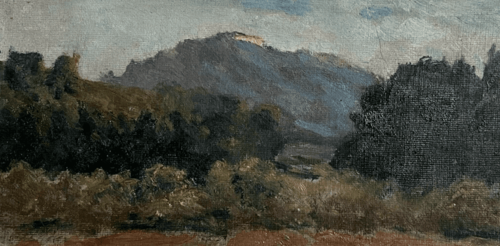 Antique Old Painting Mountain Landscape by Jean-Baptiste Galley (1847-1932) image 1