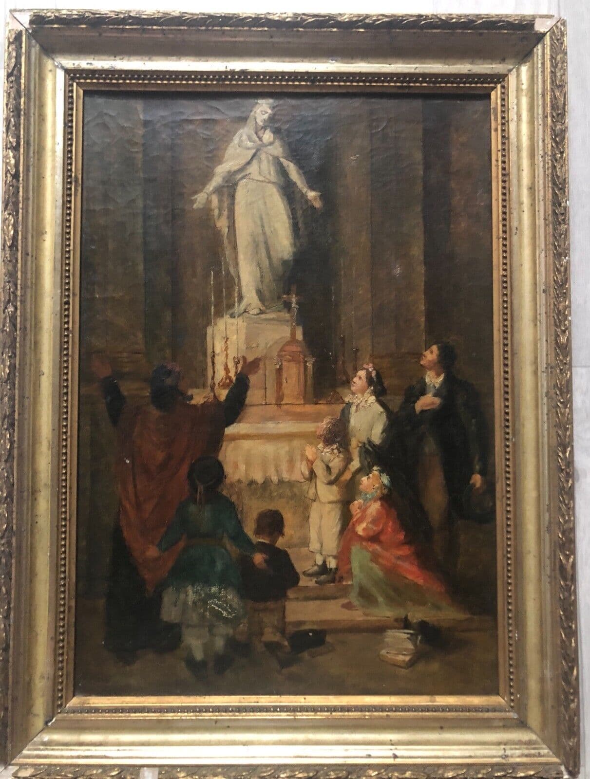 Antique Original Painting Painting Religious Scene, Church, Mary 19th century image 6