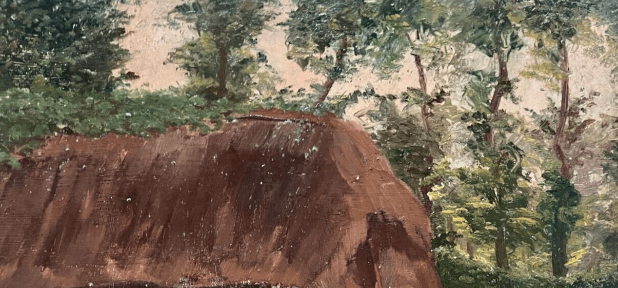 Antique Original Painting Landscape, House, Farm, Trees, Forest, Sennelier image 5