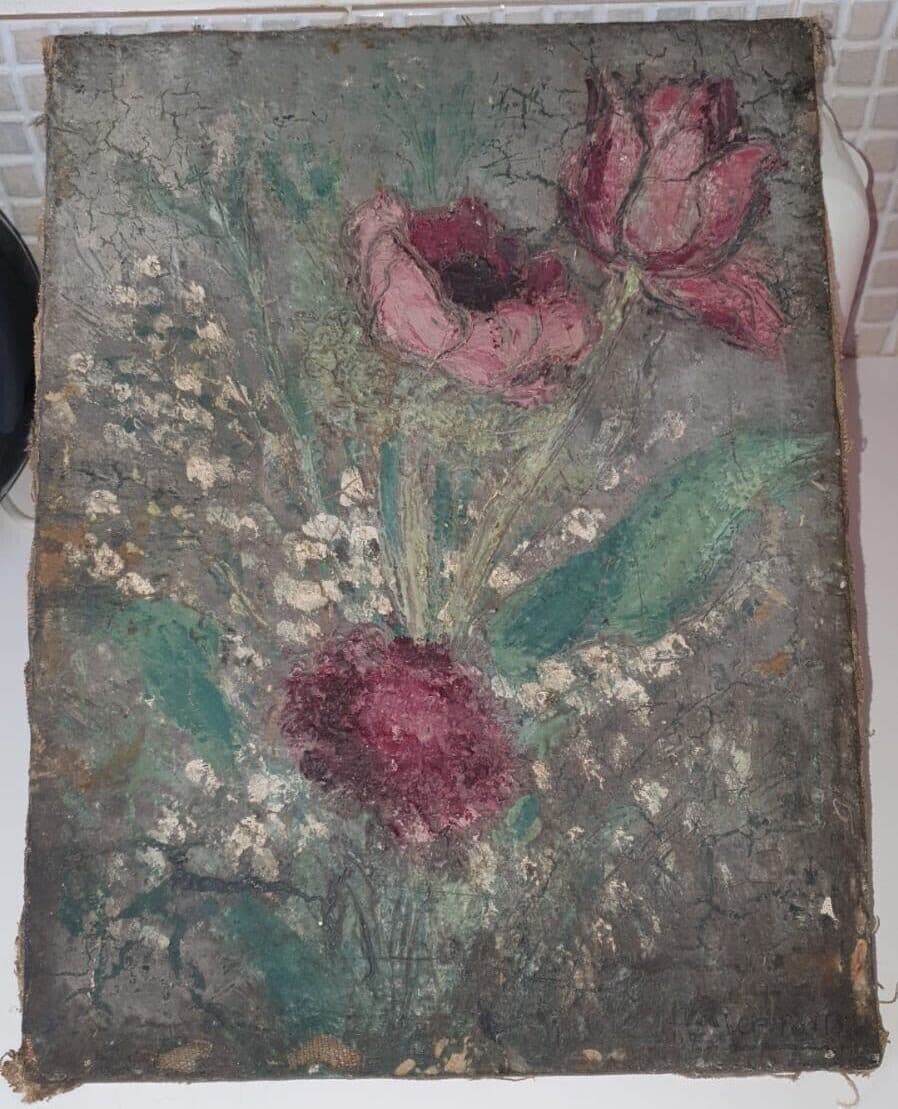 Antique Painting Original Flowers, Floral, Still Life, Poppy, Roses signed image 8