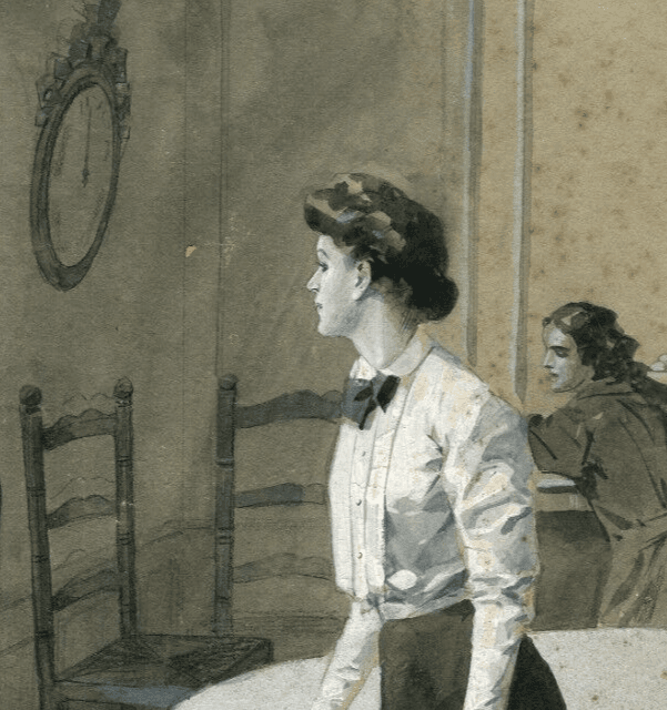 Antique Drawing Original Woman, Man, Portrait, Life Scene, Couple, Illustration image 3