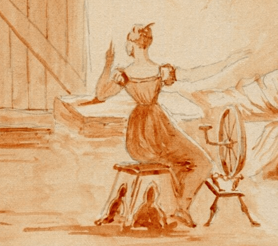 Antique Drawing Original People Man in Bed and Spinner image 2