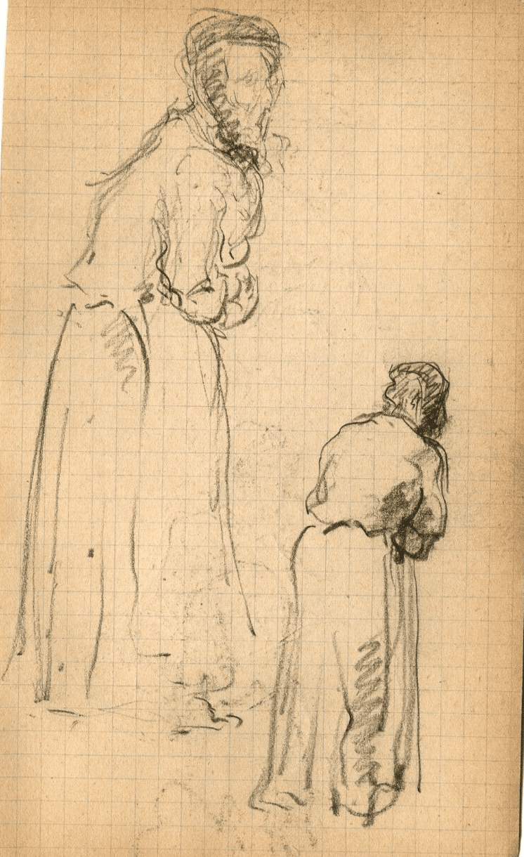 Vintage Original Pencil Drawing Two Women Portraits image 1