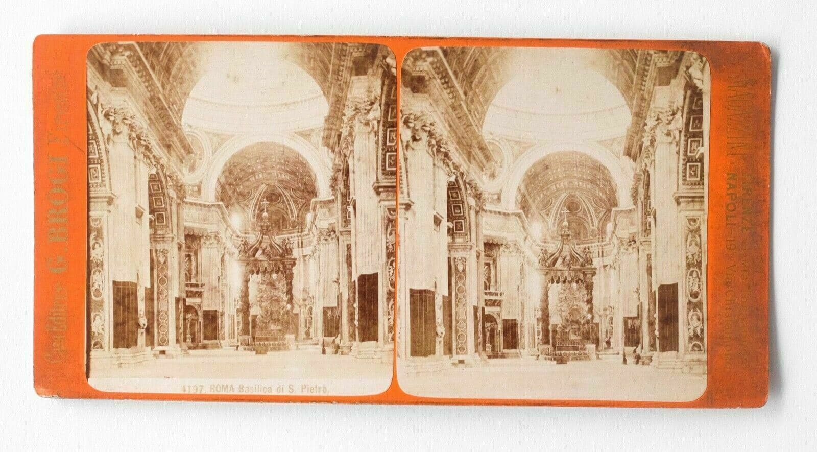 Vintage Stereoview G.BROGI - Roma Basilica di S.Pietro , Italy c. 1880