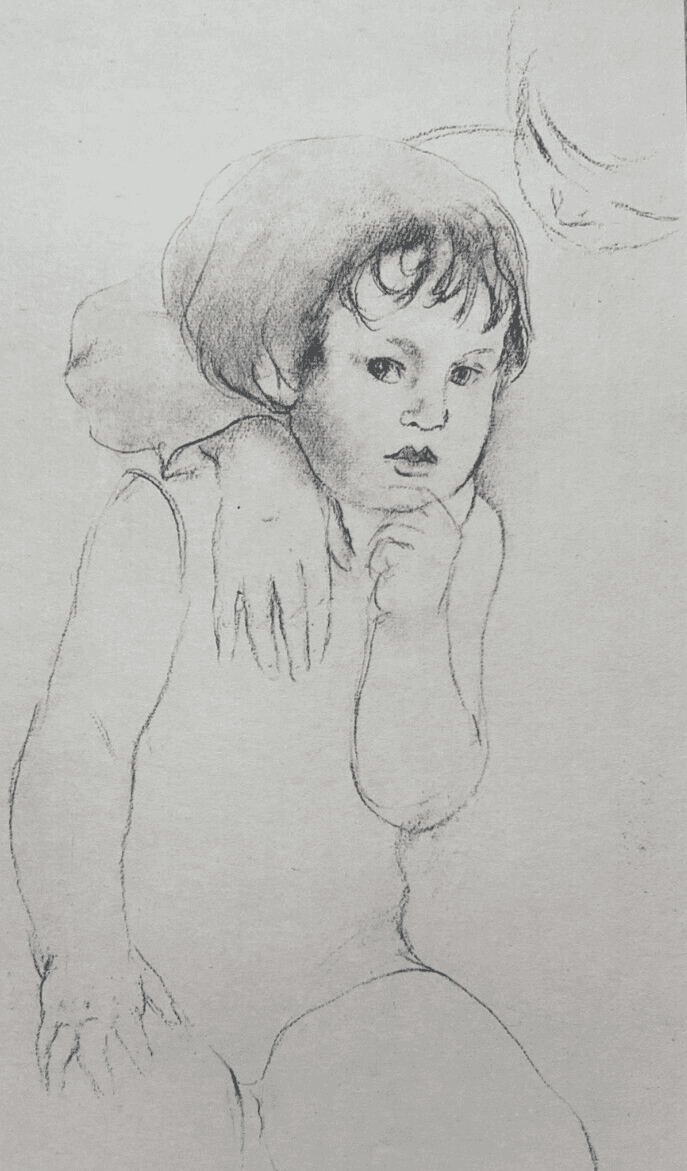 Antique Old Pencil Drawing Original Edmond SIGRIST (1882-1947) Children Portrait image 1
