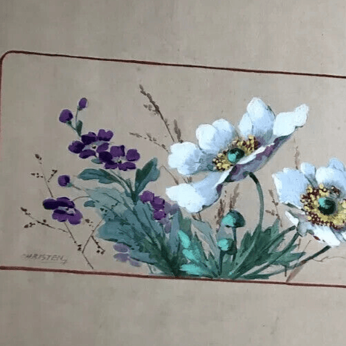 Original Antique 19th century Drawing Flowers Bouquet Floral image 3