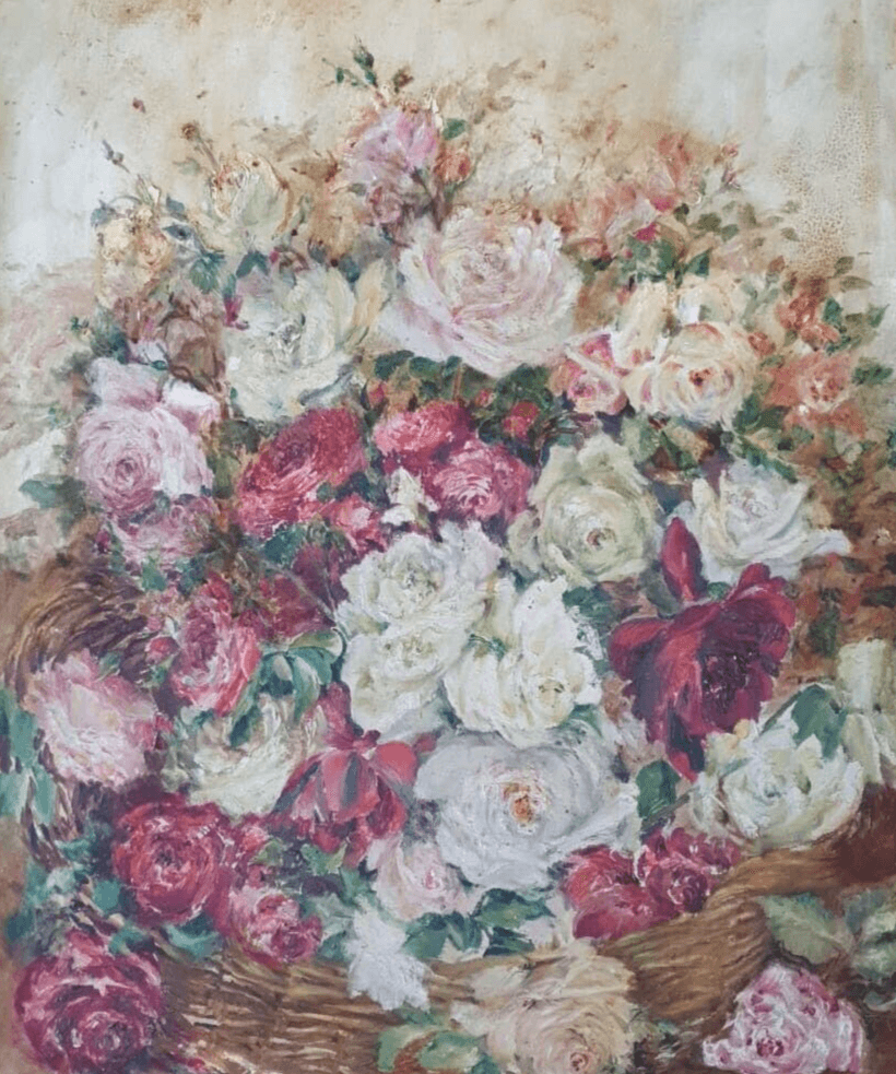 Antique Original Painting Still Life, Flowers, Floral, Roses 19th century image 1