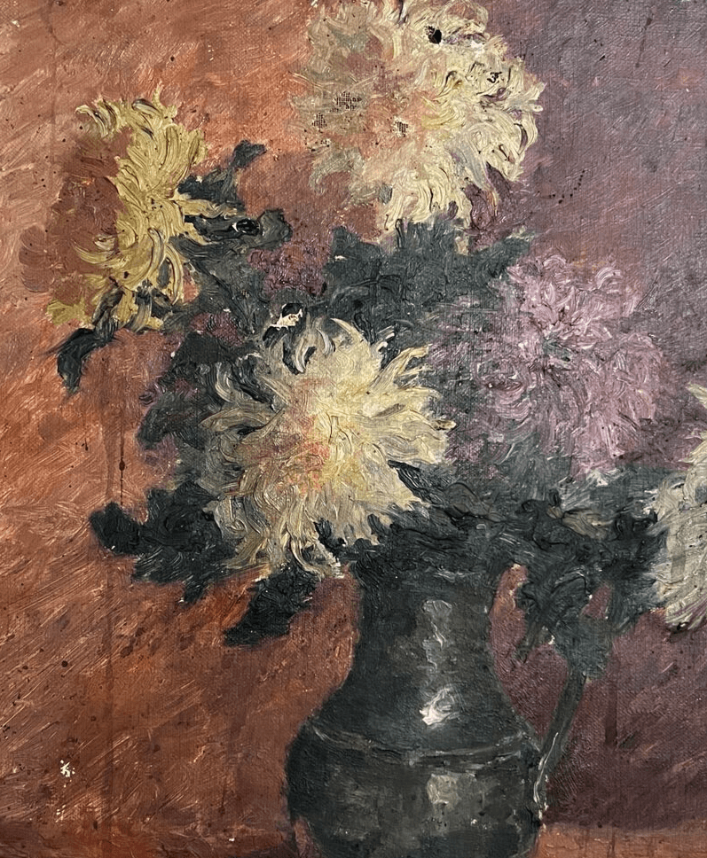Antique Original Painting Still Life, Flowers, Vase signed image 3