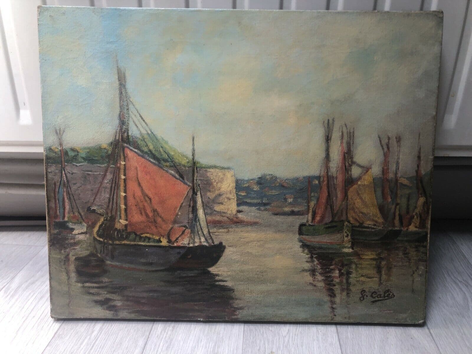 Pierre CALES (1870-1961)? Boats Maritime Landscape Painting image 1