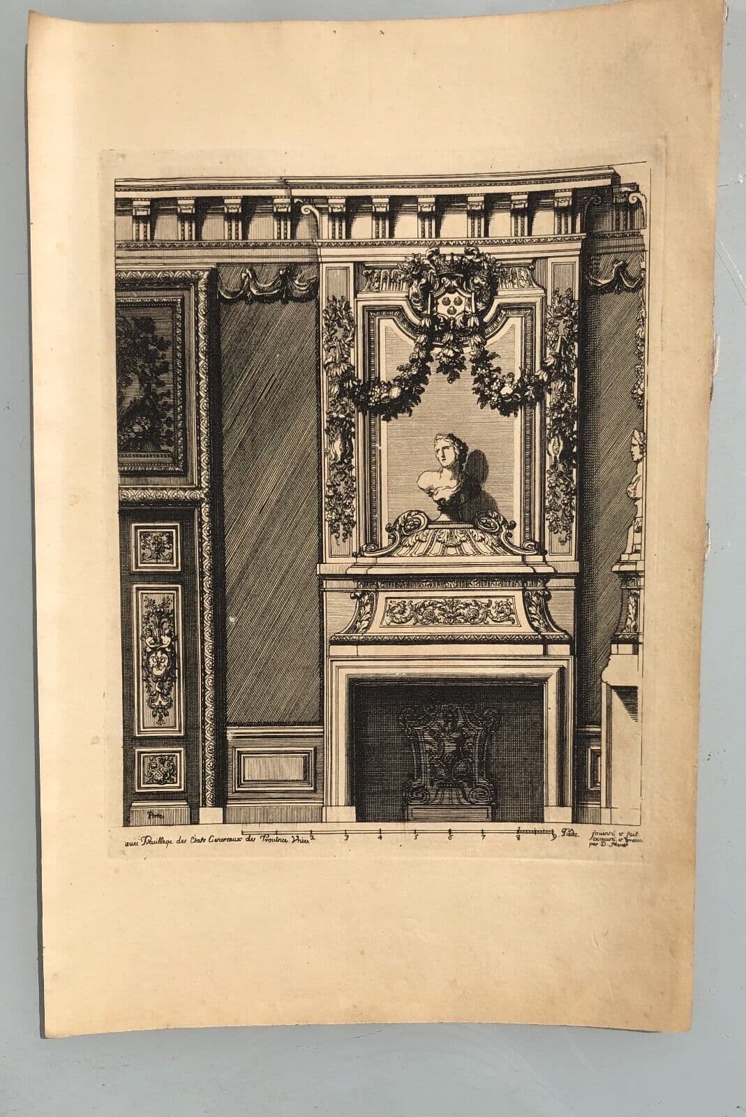 Antique Original Etching Jean MAROT Mariette, Fireplace, Architecture x7 image 6