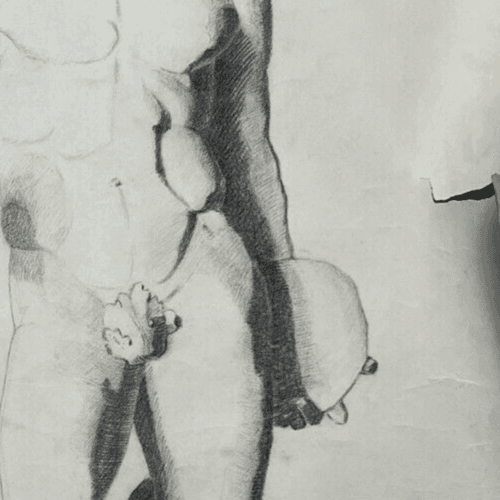 Antique Original Drawing Man, Portrait, Academic, Nude, Stick image 3