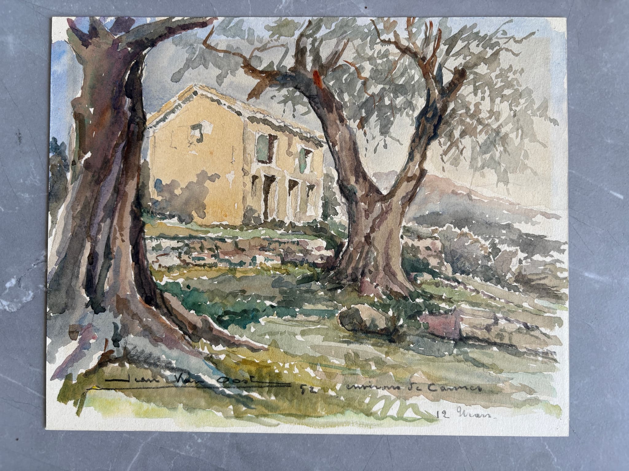 Painting House and Trees Landscape image 2