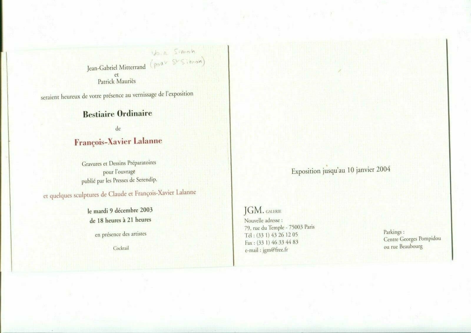 François-Xavier LALANNE (1927-2008) Invitation Exhibition - Bestiaire Ordinaire image 3