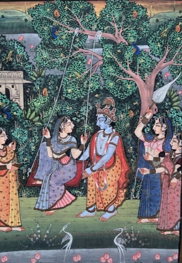 Vintage Original Painting Indian People Scene image 1