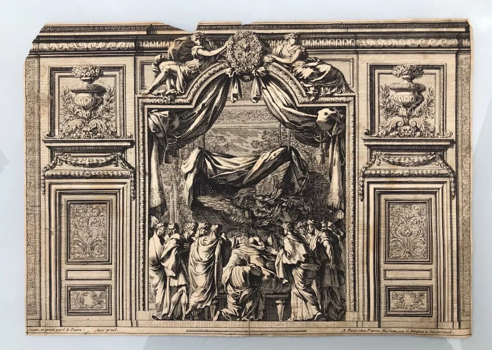 Antique Jean Le Pautre (1618–1682) Religious Scene People Architecture Etching image 8