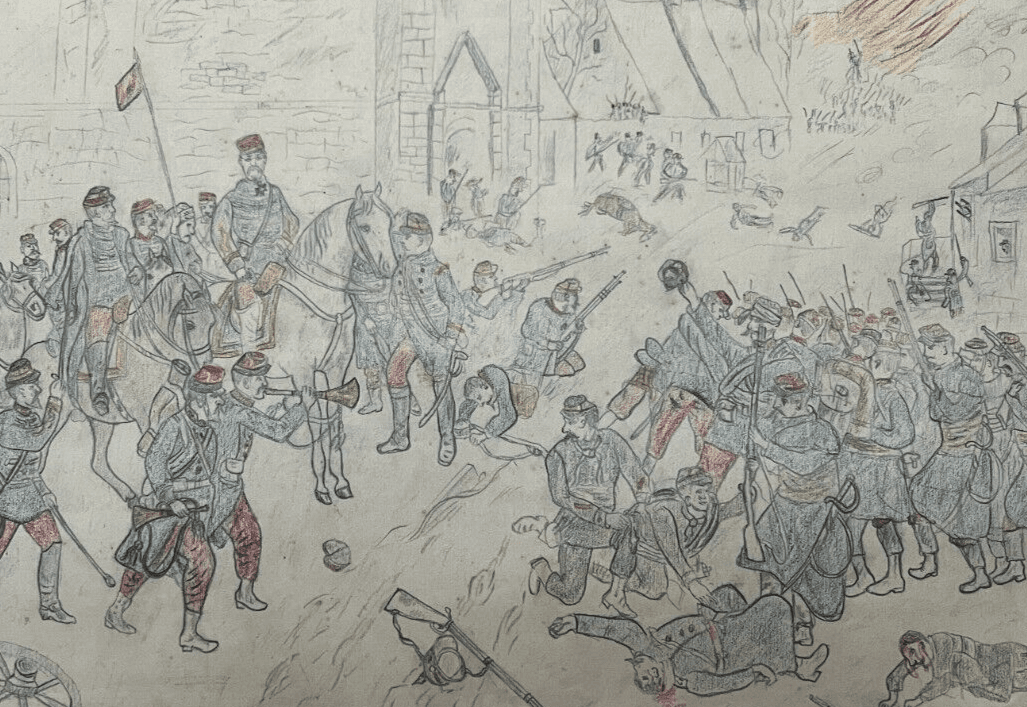 Antique Original Drawing Men, Military, People, War, Riffle image 6