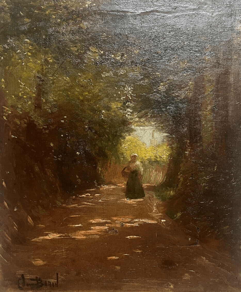 Antique Original Painting Landscape Impressionist Woman signed image 1