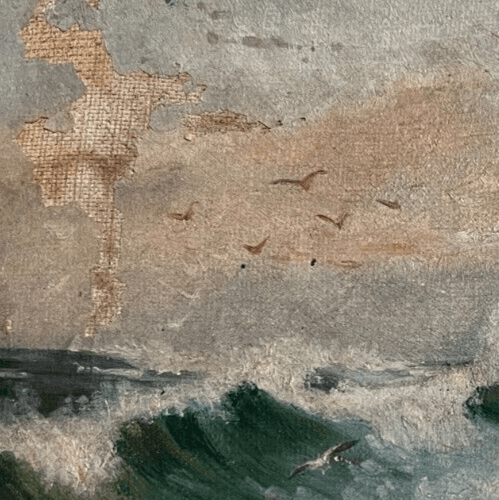 Antique Original Painting Landscape, Seaview, Lighthouse, Waves, Seagull signed image 5