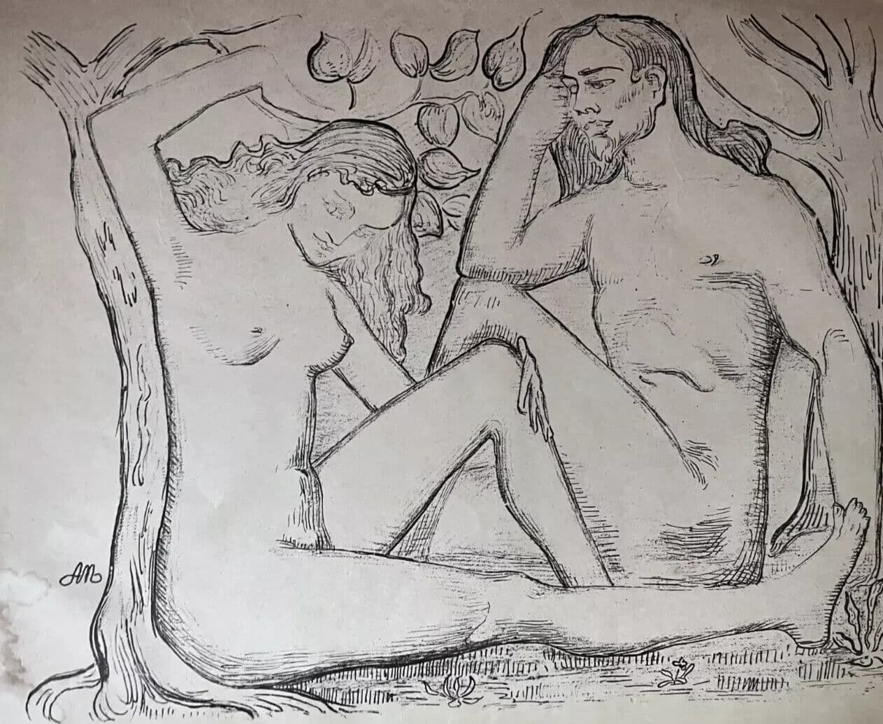 Antique Vintage Etching Aristide MAILLOL (1861-1944) Adam and Eve image 8