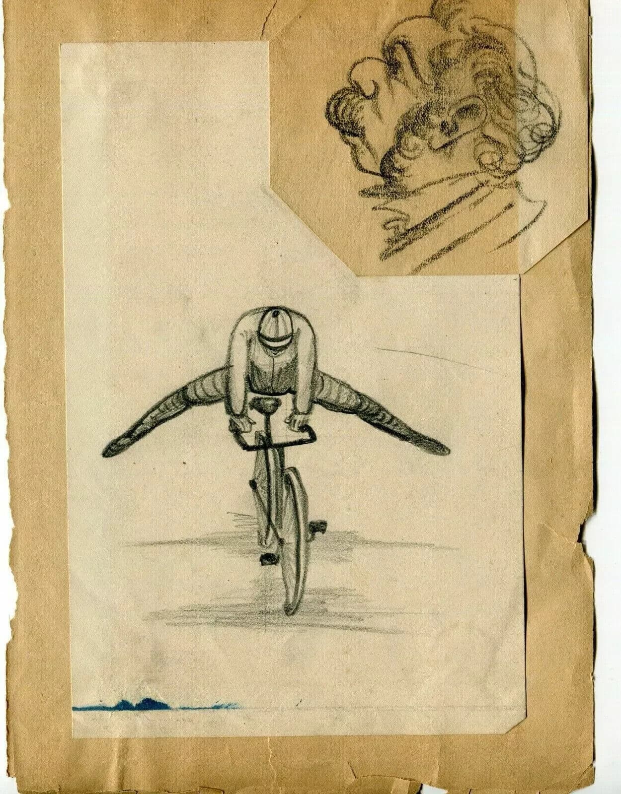 Modern Vintage Drawing Original Man Portrait on a Bike, Caricatures image 4