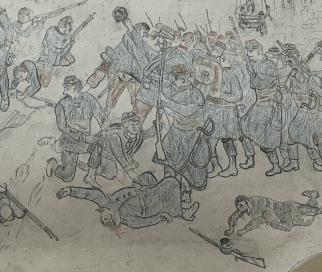 Antique Original Drawing Men, Military, People, War, Riffle image 4