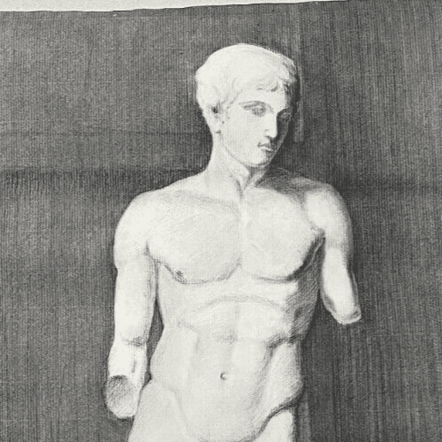 Antique Original Drawing Man, Portrait, Academic, Nude, Stick image 4