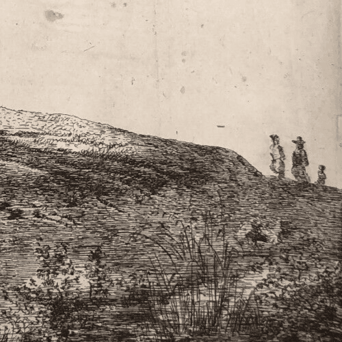 Antique Etching Original Landscape, Tree, People image 4