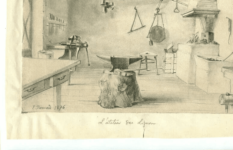 Antique Pencil Original Drawing Atelier of Lignon, House 19th century 1876 image 4