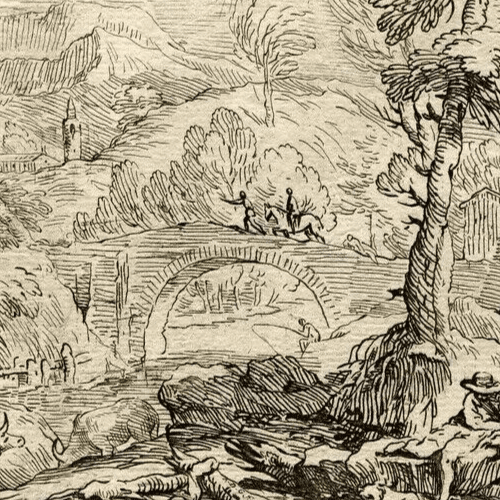 Antique Etching Antonio Domenico GABBIANI (1652-1726) Landscape and Figure image 6