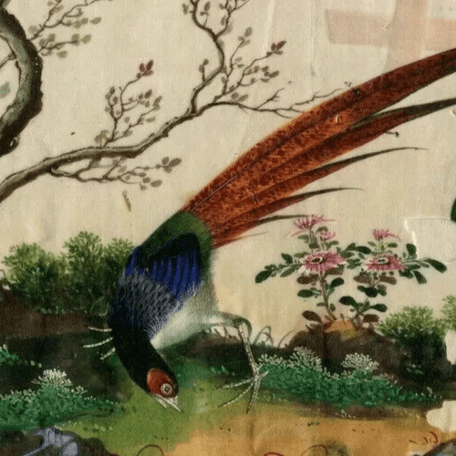 Antique Drawing 19th century Canton Qing Chinese Asia Peacock Asian Artwork image 3