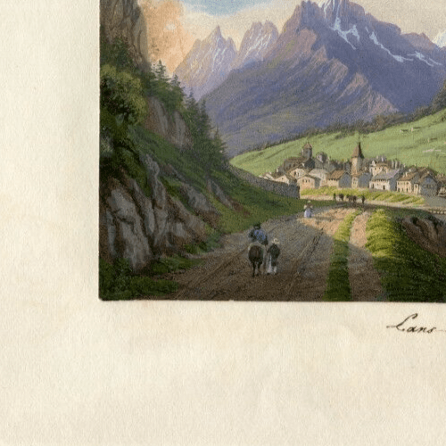 Antique Drawing 19th century Mountain Landscape Mont-Denis Village Lans-le-Bourg image 2