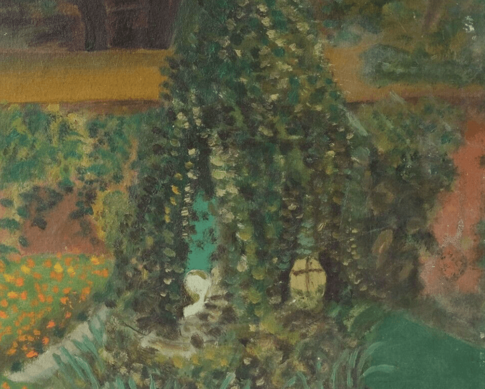 Antique Oil Original Painting Signed Garden Landscape, Floral image 5