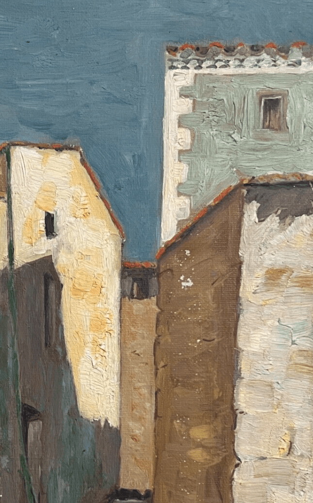 Antique Painting Original Cityview, Houses signed image 2