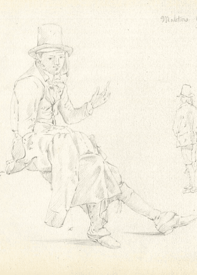 Antique Pencil Original Drawing 19th century Genoese Muleteers image 2