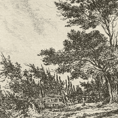 Antique Etching Original Landscape, Trees, Nature, Path 19th century 1852 image 2