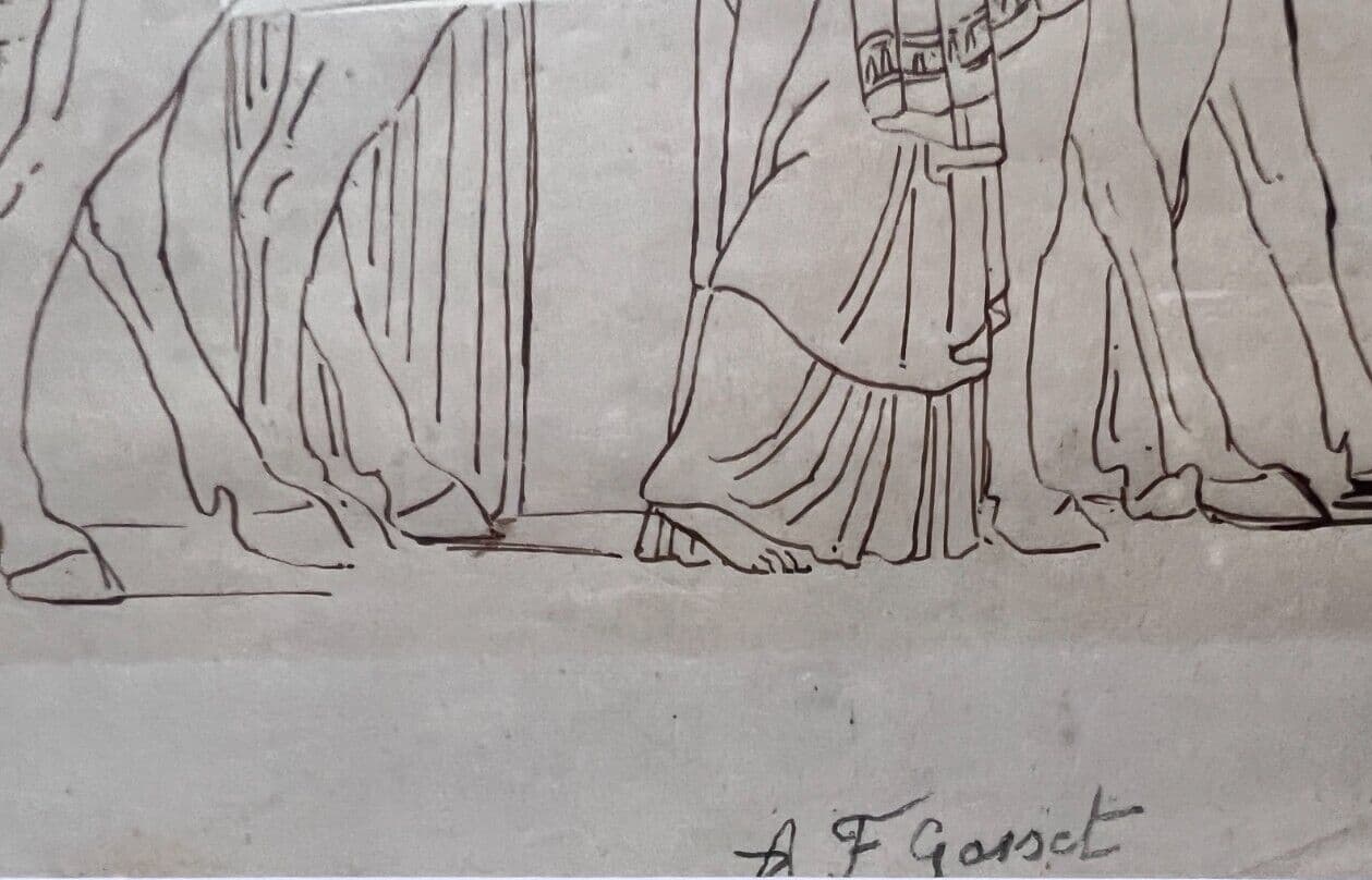 Antique Drawing Old Original Adolphe François GOSSET (1815-1896) Antique Scene image 3