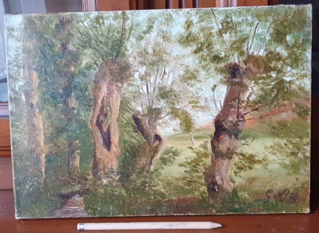 Antique Painting Original Landscape, Forest, Trees, Rocks signed 1888 image 2