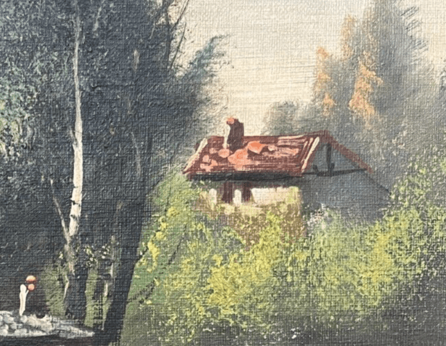 Antique Oil Painting Original 19th century Fisherman in a Landscape signed image 3