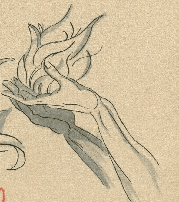Vintage Ink Original Drawing Hands, Fire, Flame, Genre Scene Artwork image 4