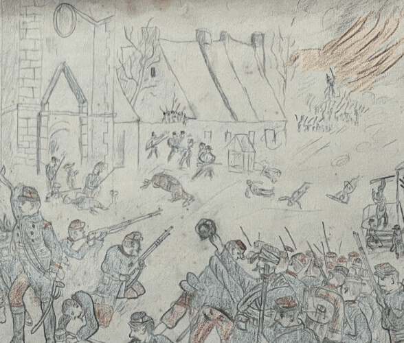 Antique Original Drawing Men, Military, People, War, Riffle image 3