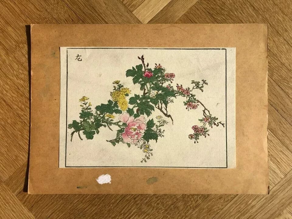 Antique Japanese Flower WoodPrint Flowers, Birds, Violet c. 1890 Art Print Ukiyo image 3